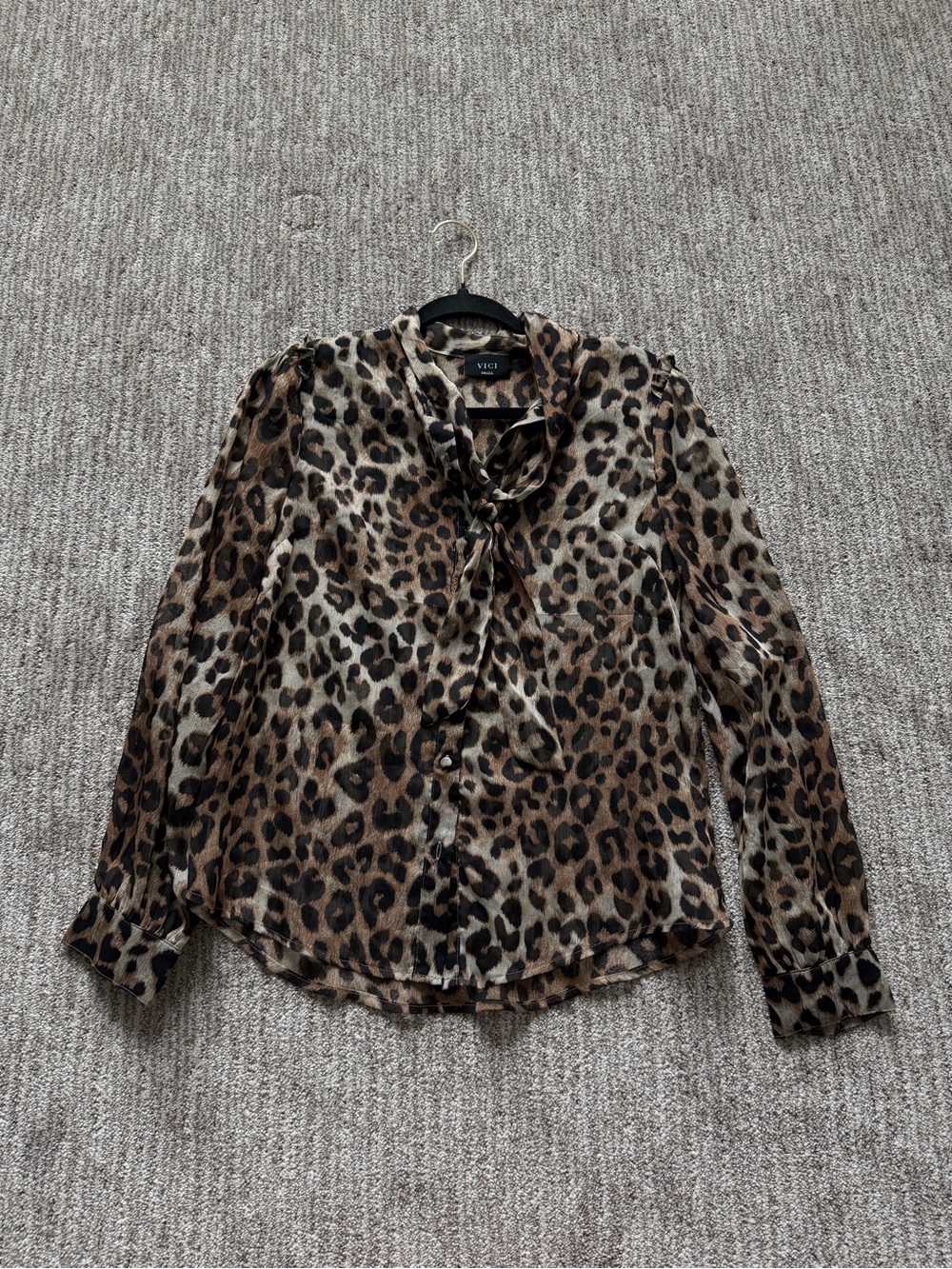 VICI Leopard Tie-Neck Blouse in Brown and Black